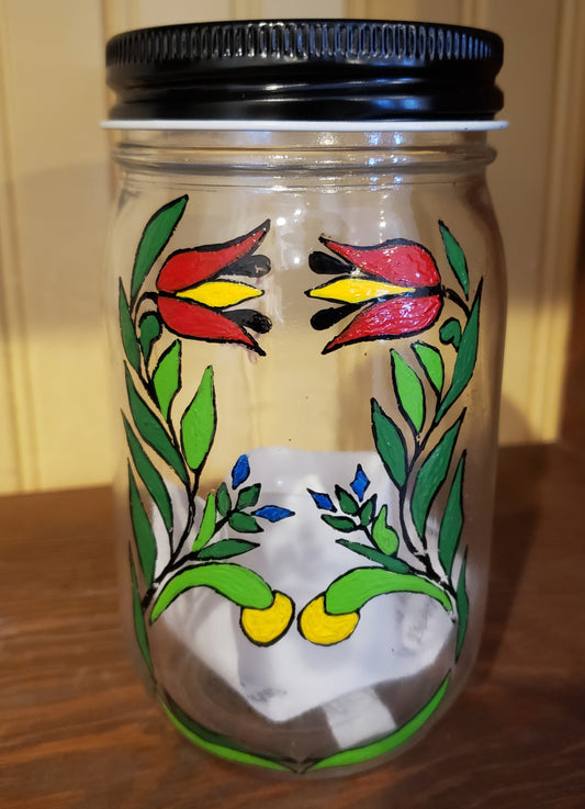 Glass Jar Candle Holder Small - Fraktur Tulips