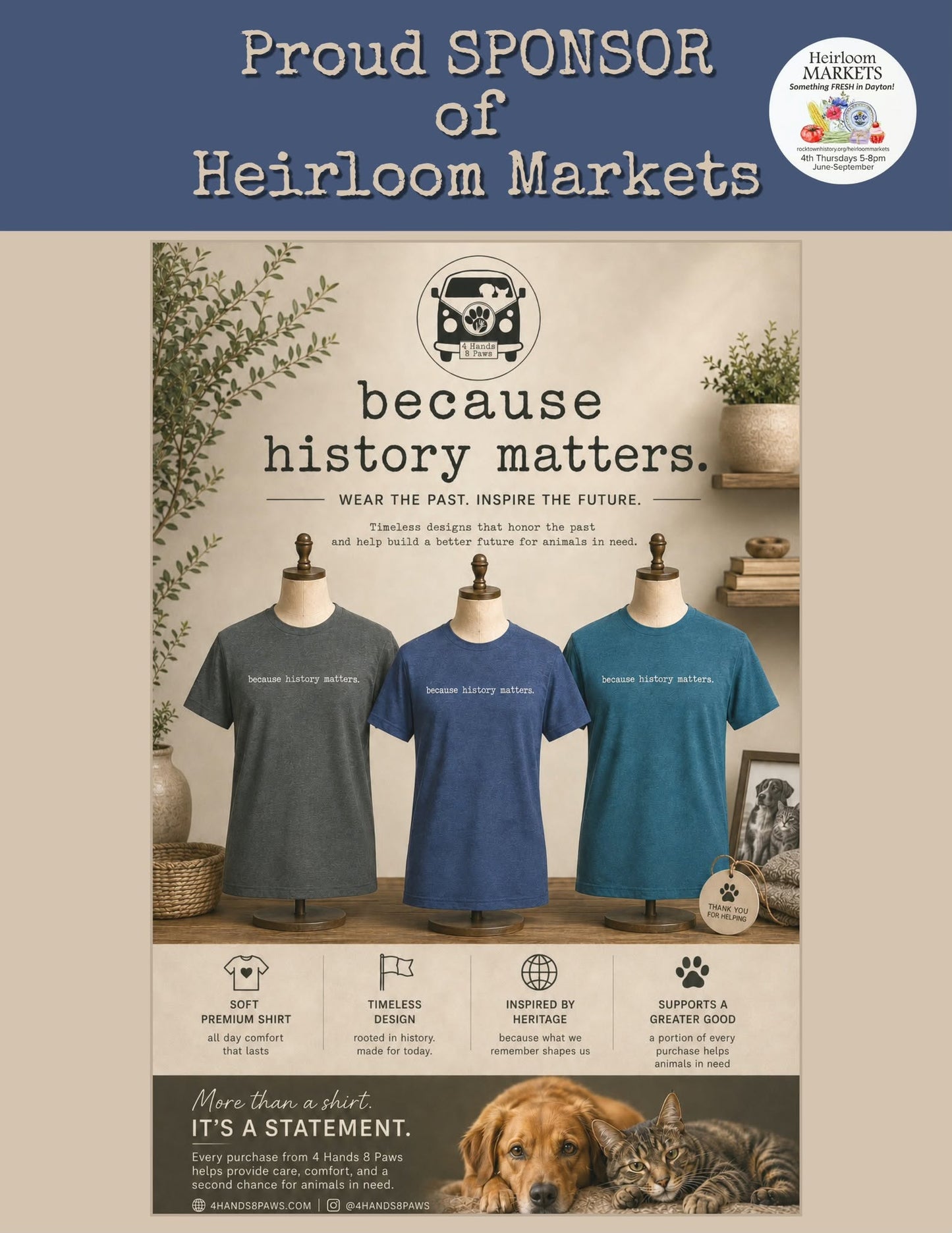 T-shirt "because history matters." Heather Deep Teal