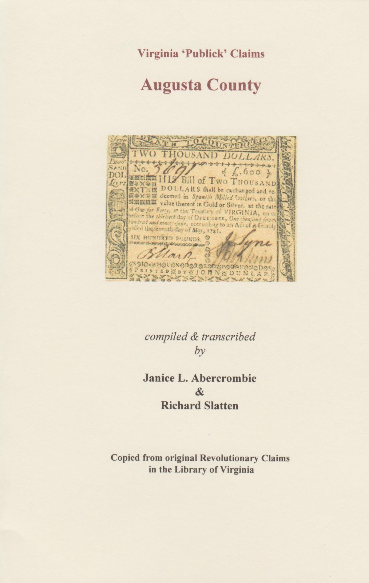 Augusta County, Va. Marriages 1748-1850