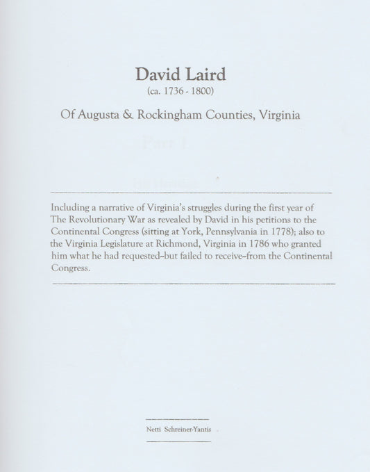 David Laird (ca. 1736-1800) of Augusta & Rockingham Counties, Virginia