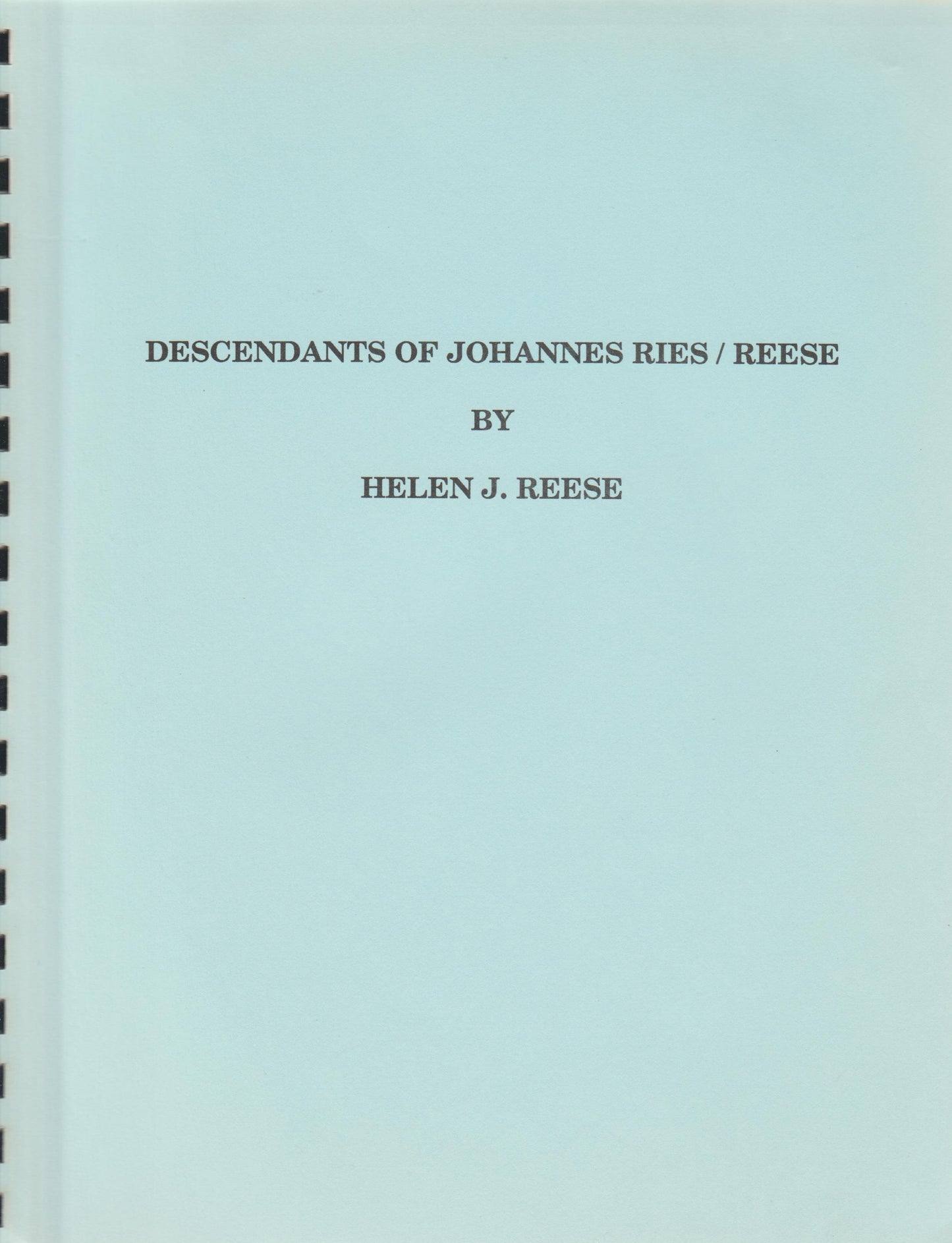 Descendants of Johannes Ries / Reese