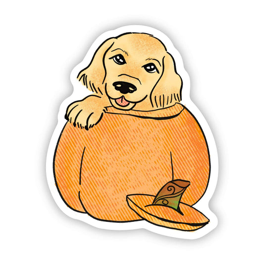 Sticker - Golden Retriever Puppy Pumpkin